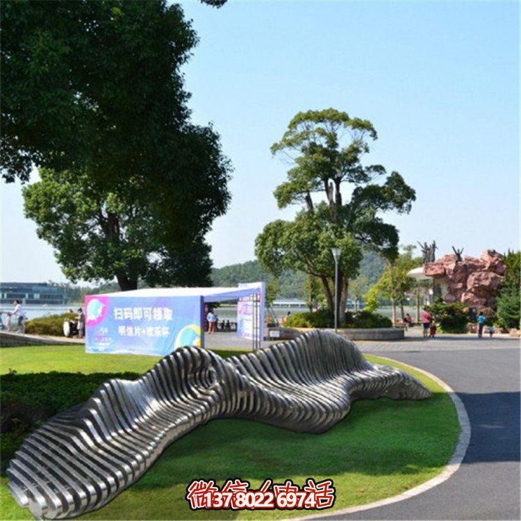 不銹鋼異形座椅，金屬波浪形雕塑抽象假山造型椅子