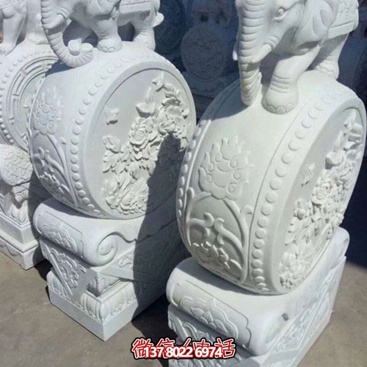 漢白玉小象石雕抱鼓，為您的別墅庭院增添優(yōu)雅氣息