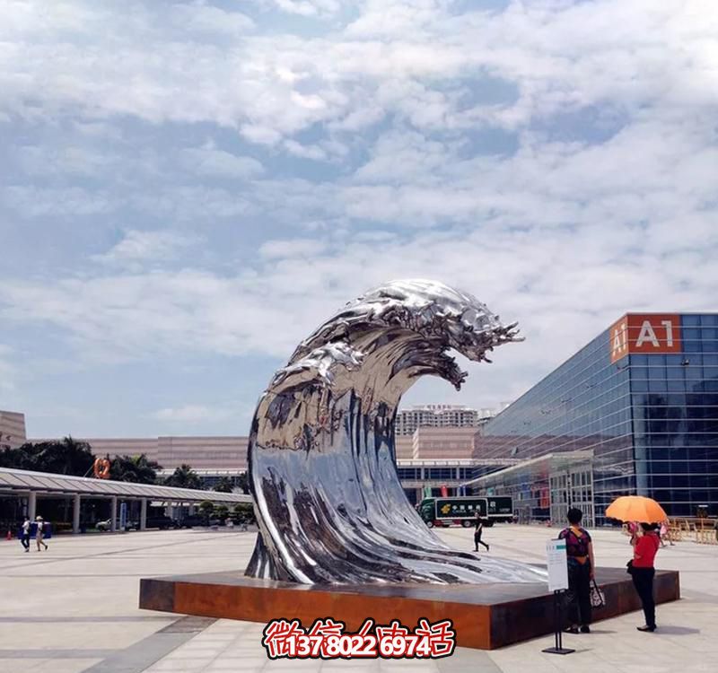 不銹鋼翻滾海浪雕塑，打造精美戶外廣場