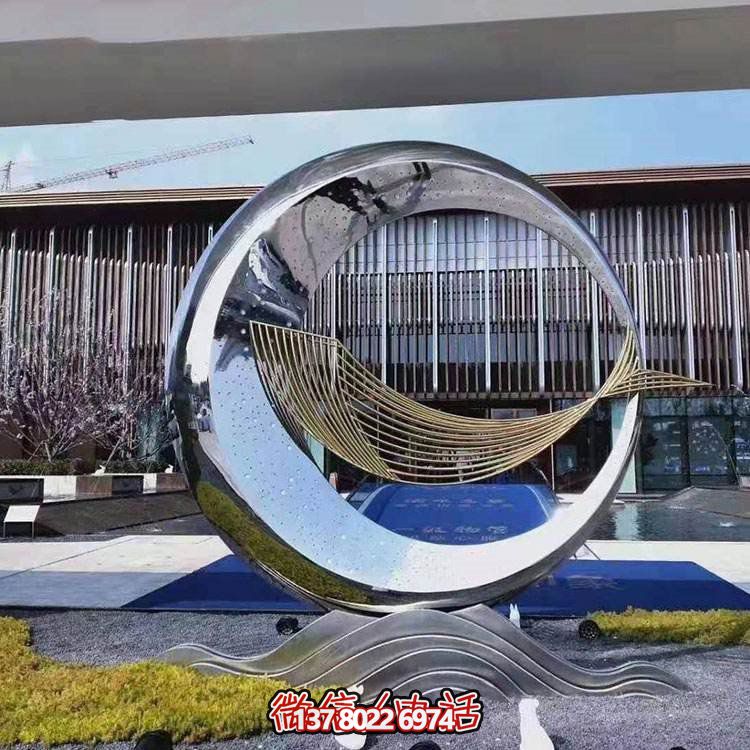 精美不銹鋼圓環(huán)雕塑，給酒店、售樓部帶來流水擺件