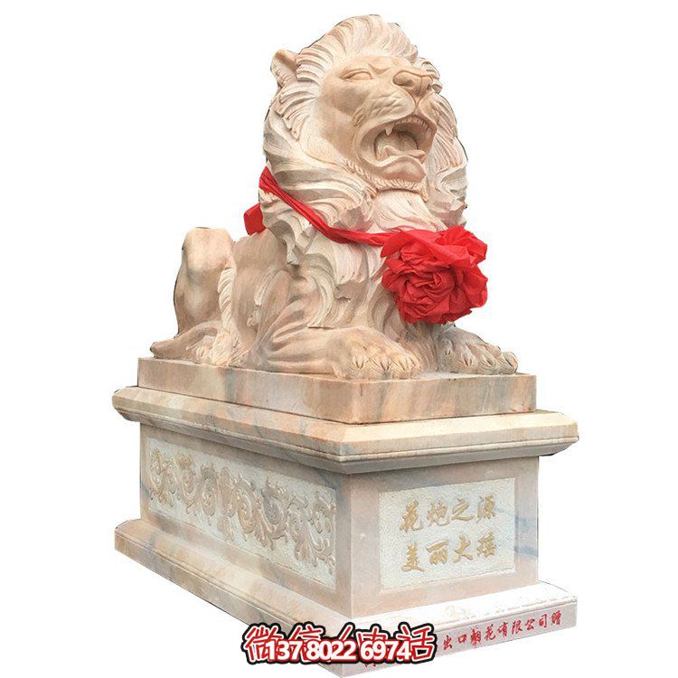 獅子大理石雕塑擺件，精美園林景觀裝飾