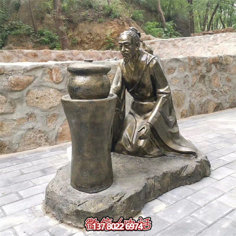 煎藥古代人物，中醫(yī)文化熬制中藥玻璃鋼仿銅情景雕塑